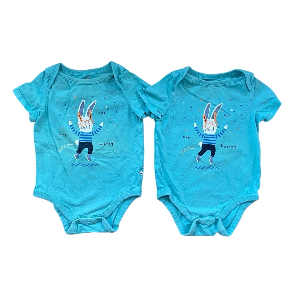 GAP Baby Bundle of two Teal Easter Bunny Onesies - size 6-12 mo
